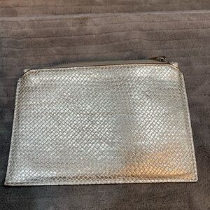 H by HALSTON Silver Textured Leather Zip Pouch